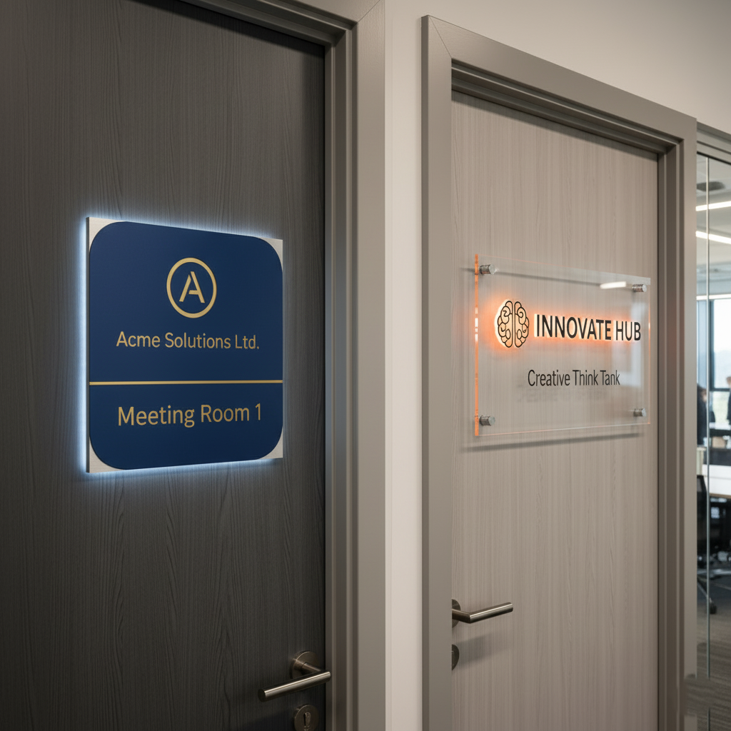 Modern office signs on doors.